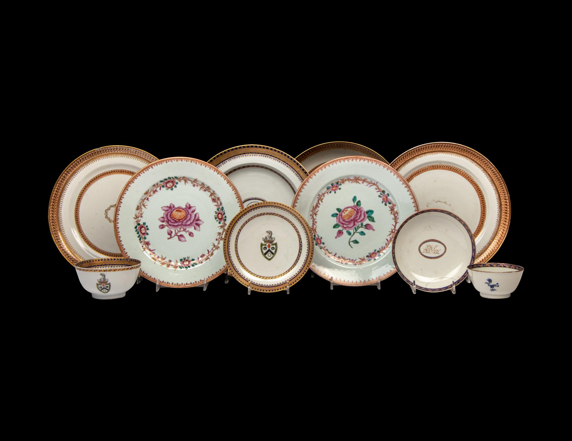 10 Chinese Export Famille Rose and Armorial Porcelain Wares