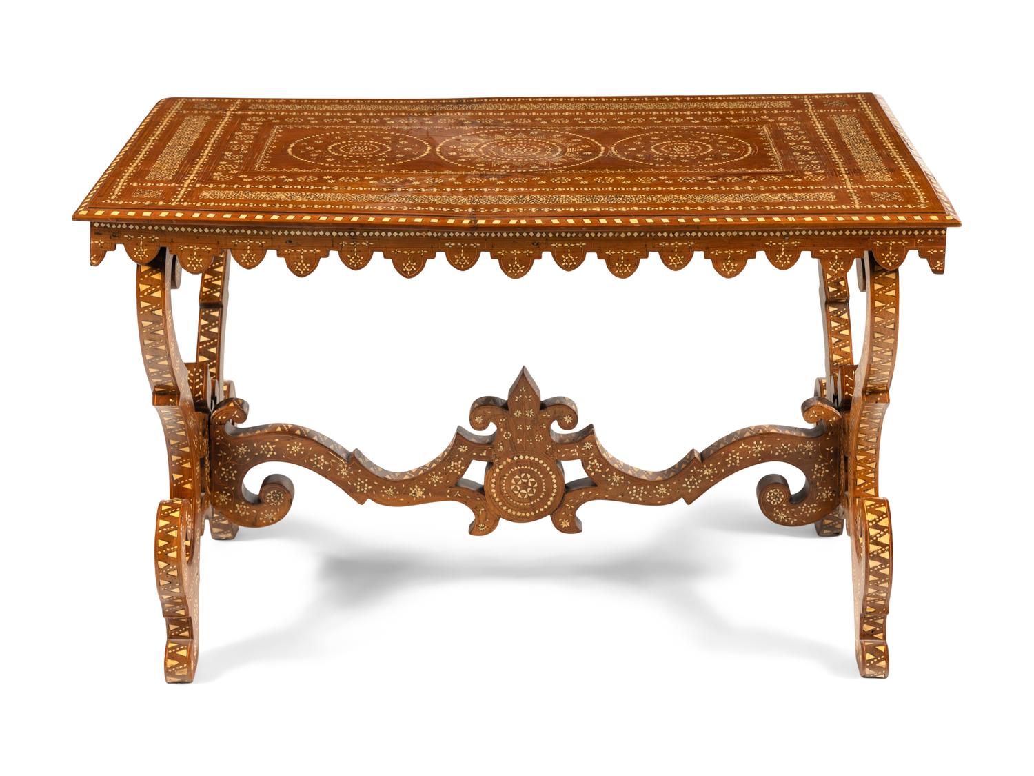 A North Italian Bone-Inlaid Walnut Table