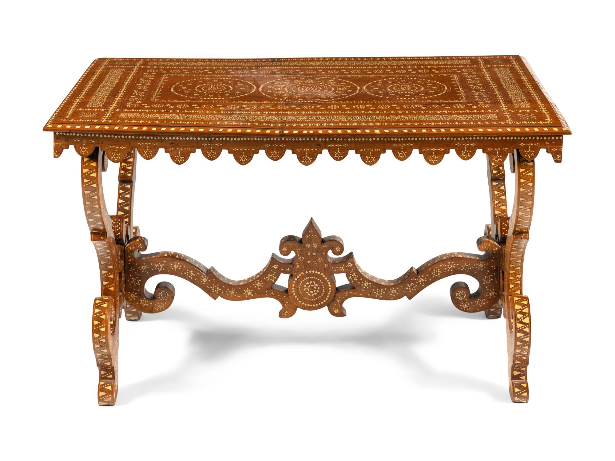 A North Italian Bone-Inlaid Walnut Table