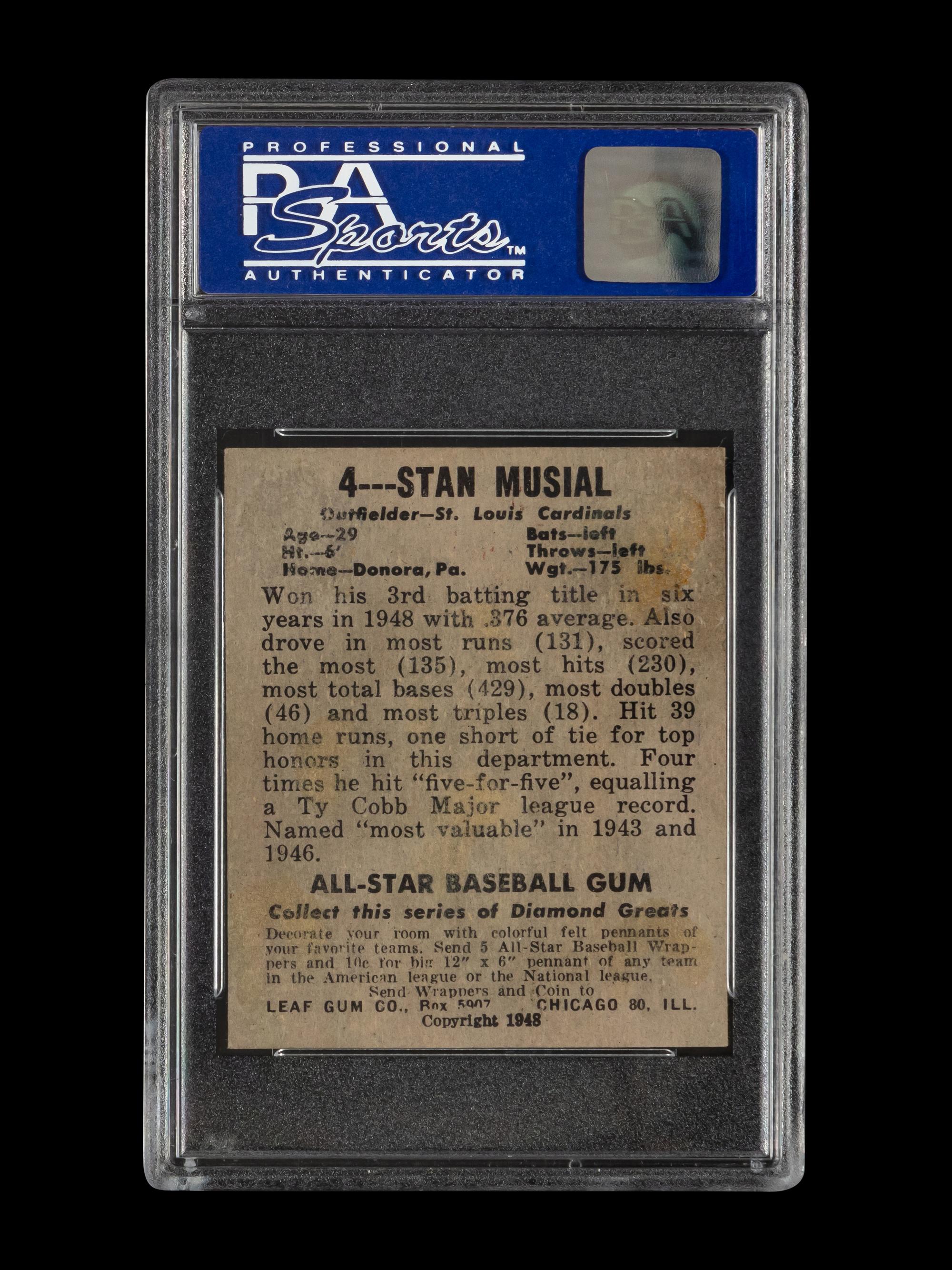 A 1948 Leaf Stan Musial Rookie Baseball Card No. 4 (PSA 3 VG)
