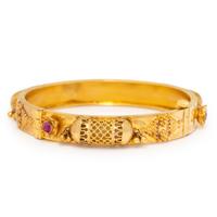 High Karat Yellow Gold and Synthetic Ruby Bangle Bracelet