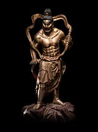 A Pair of Chinese Gilt and Red Lacquered Wood Figures of Wrathful Guardians