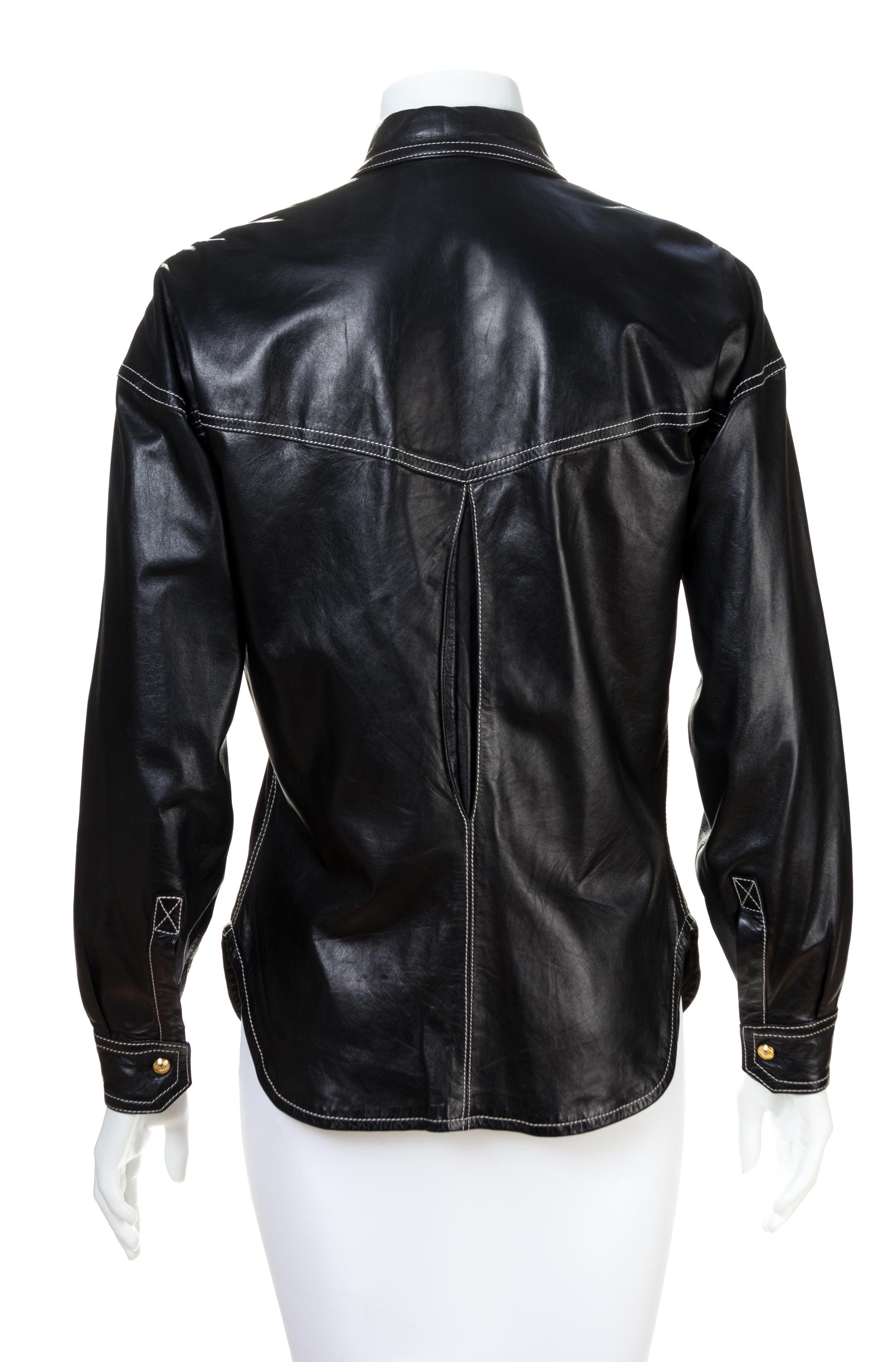 A Gianni Versace Black Leather Fitted Shirt, Size 40.