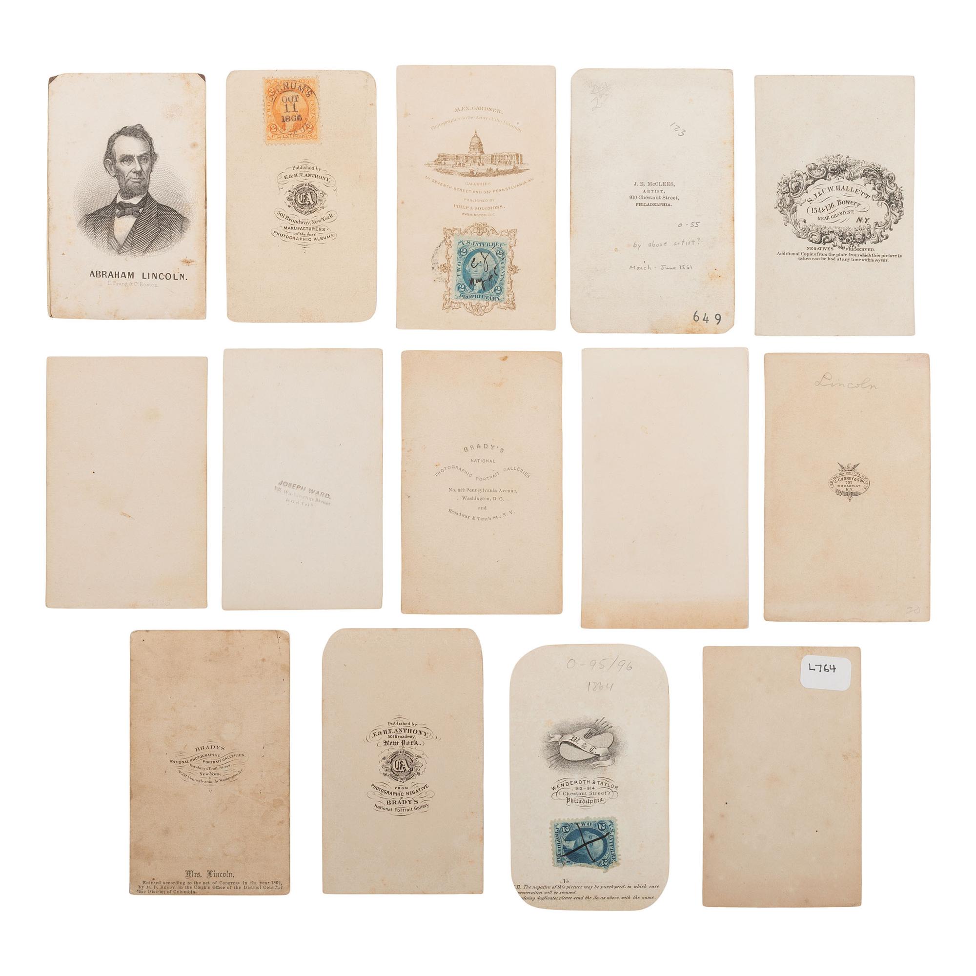 [Lincoln, Abraham] Group of 14 Carte de Visites of Lincoln and Family, incl. cousin Dennis Hanks