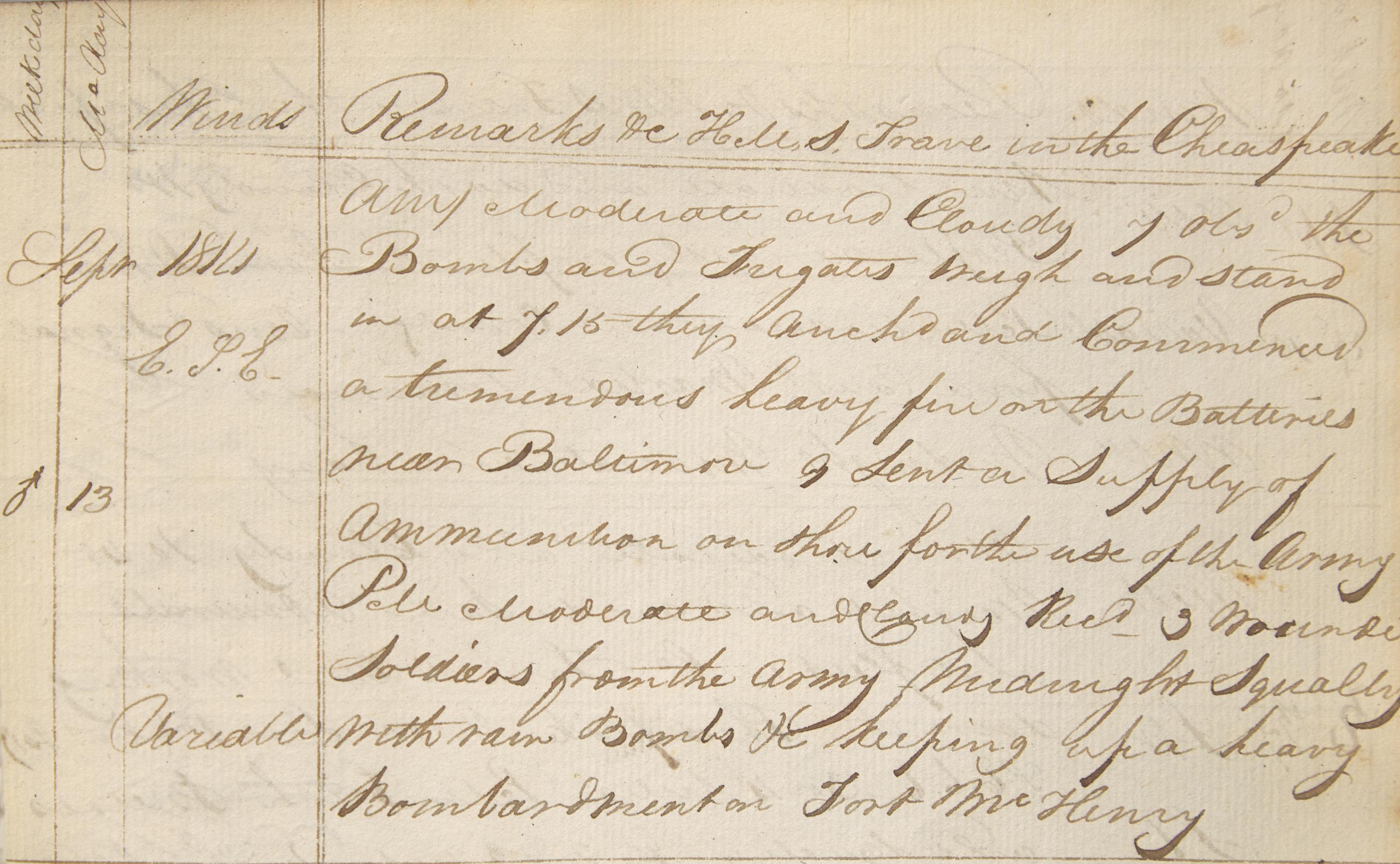*[Star-Spangled Banner] Eyewitness Account of the Shelling of Fort McHenry in the War of 1812, in a Manuscript Logbook from the HMS Trave , Present at the Battles of Baltimore and New Orleans, 1814-16