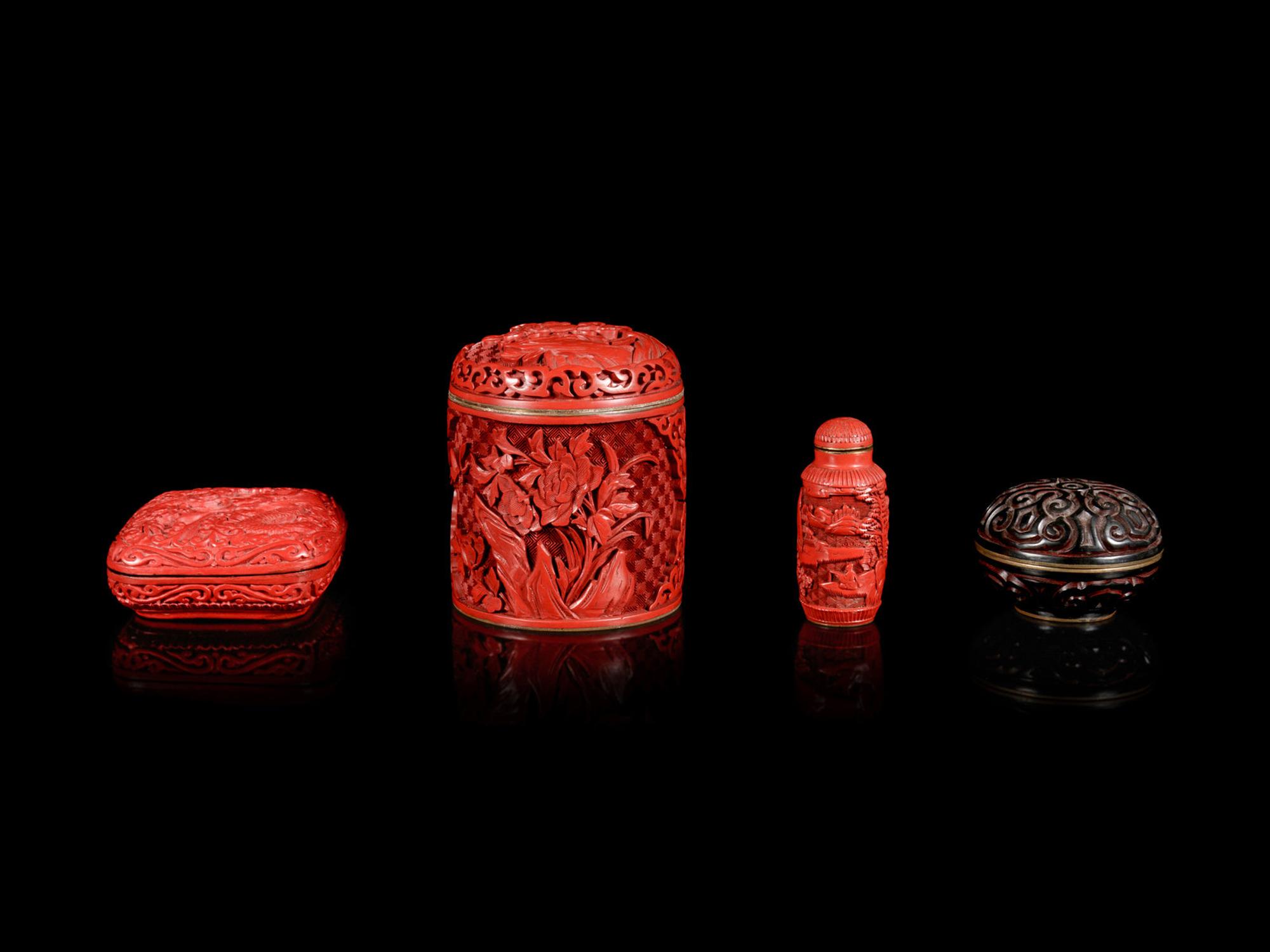 Four Chinese Cinnabar Lacquer Articles
