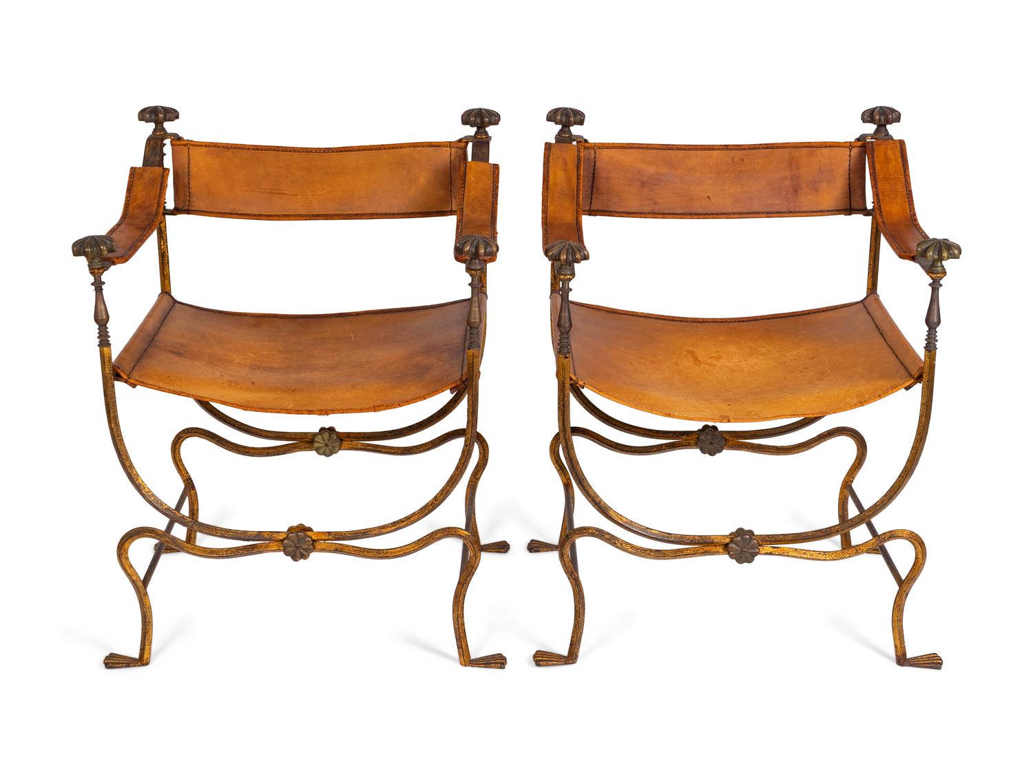 A Pair of Italian Renaissance Style Wrought-Iron Savanarola Chairs — 20TH CENTURY