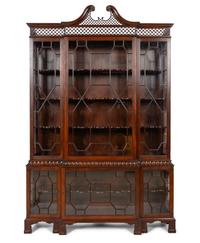 A Chinese Chippendale Style Mahogany Breakfront Bookcase