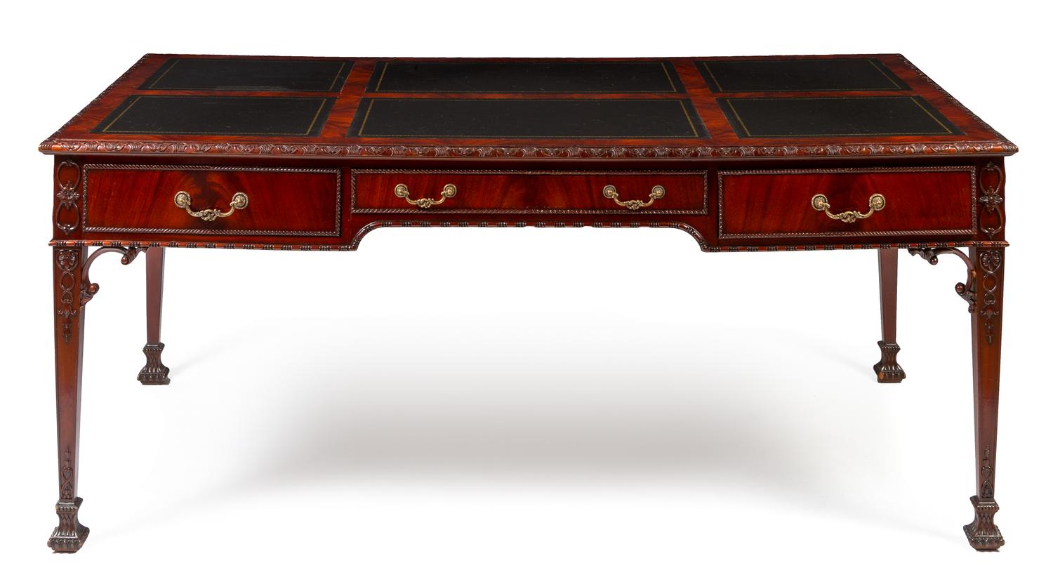 A Chippendale Style Mahogany Partners Desk Height 30 x width 71 1/2 x depth 40 1/4 inches. — 20TH CENTURY