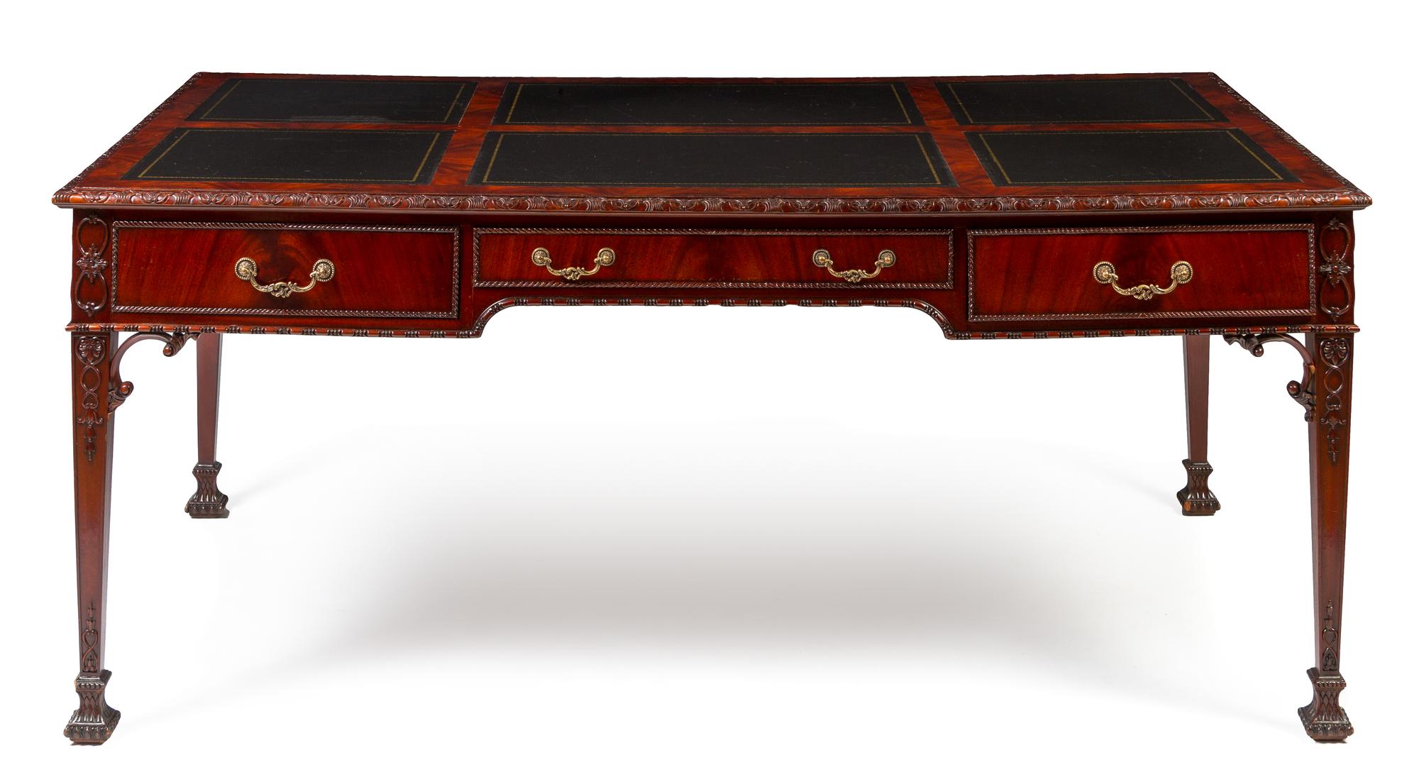 A Chippendale Style Mahogany Partners Desk Height 30 x width 71 1/2 x depth 40 1/4 inches. — 20TH CENTURY
