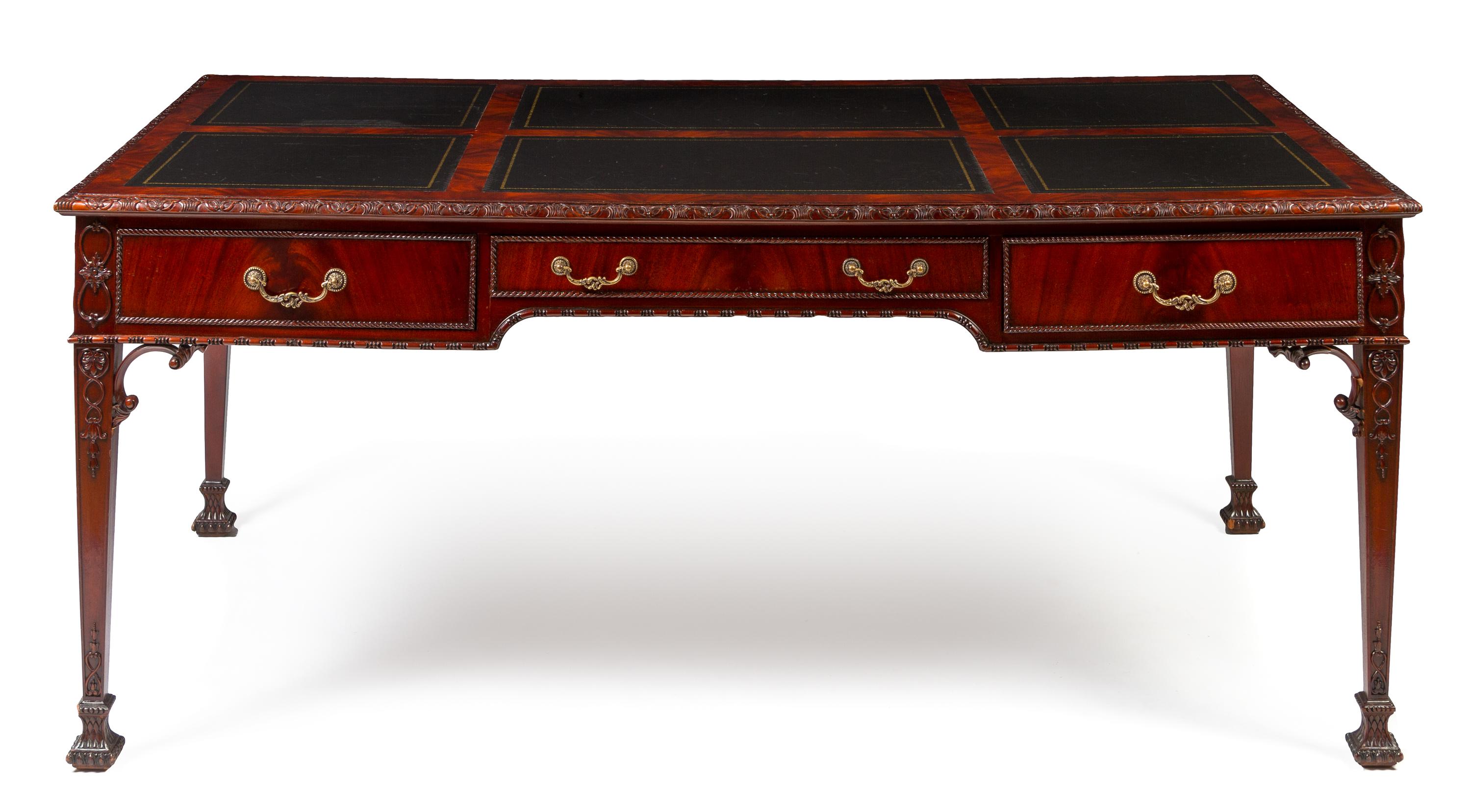 A Chippendale Style Mahogany Partners Desk Height 30 x width 71 1/2 x depth 40 1/4 inches. — 20TH CENTURY