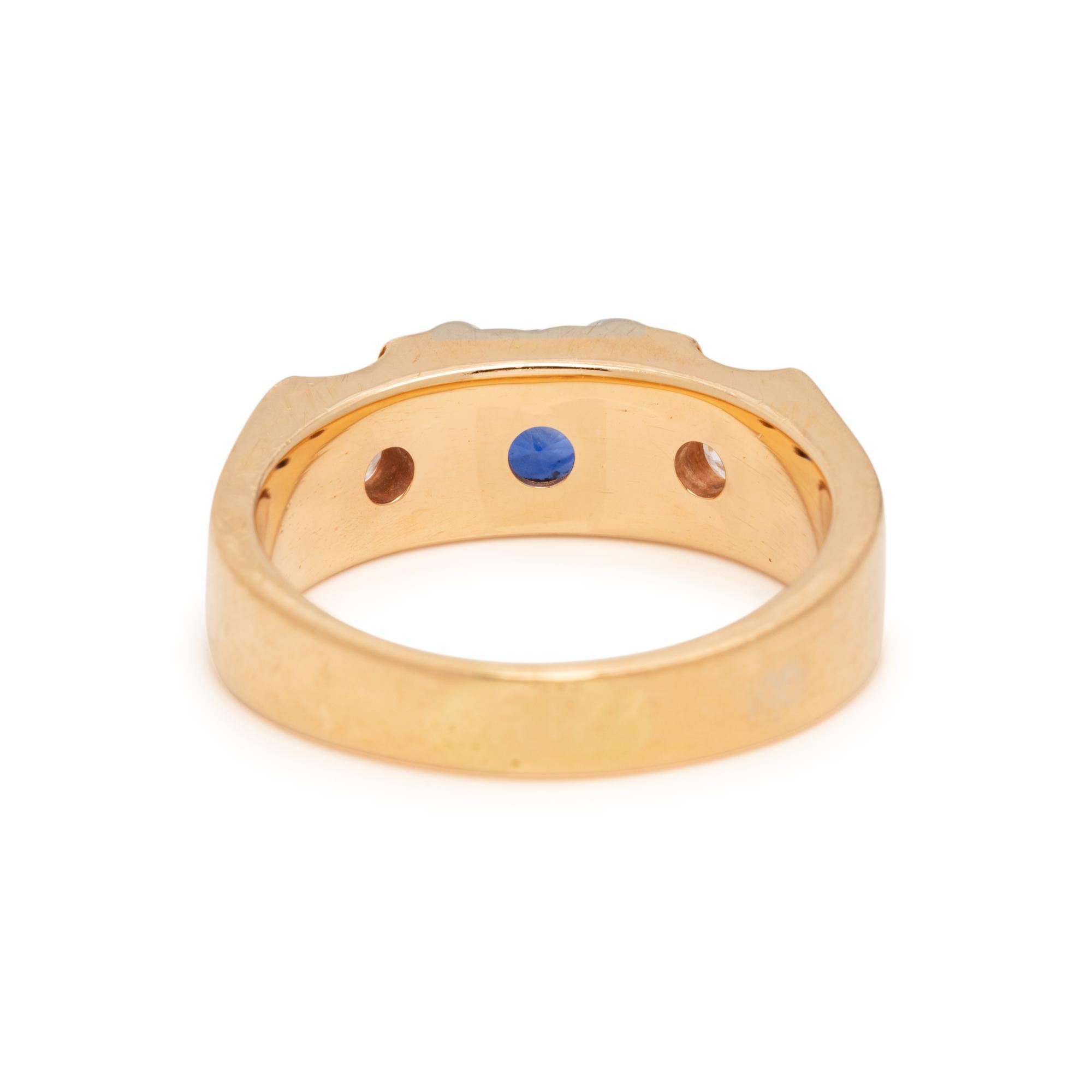 YELLOW GOLD, TREATED SAPPHIRE AND DIAMOND RING
