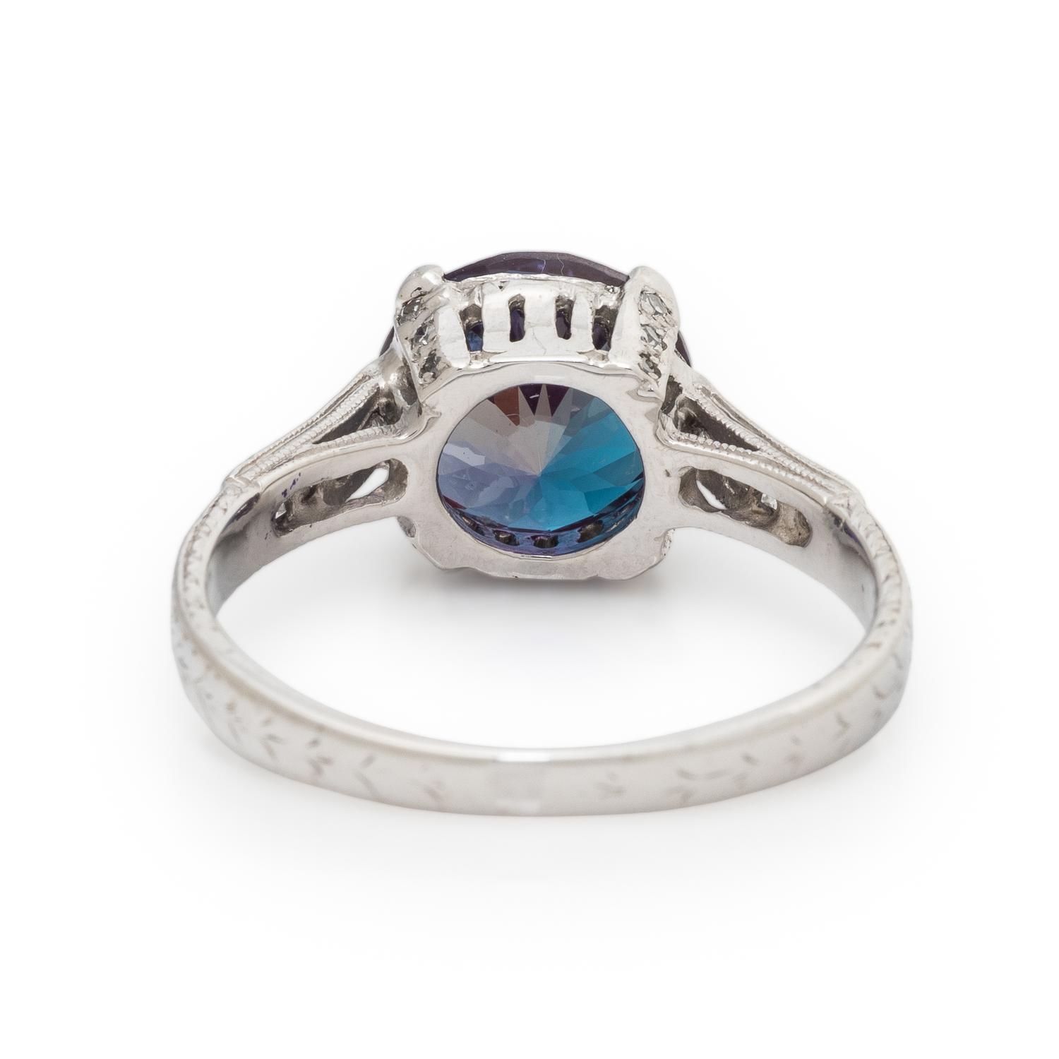 Synthetic Alexandrite, Diamond, and Platinum Ring