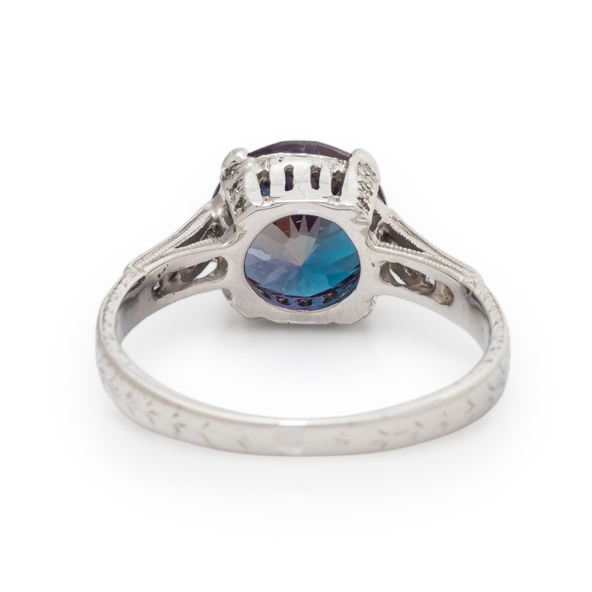 Synthetic Alexandrite, Diamond, and Platinum Ring