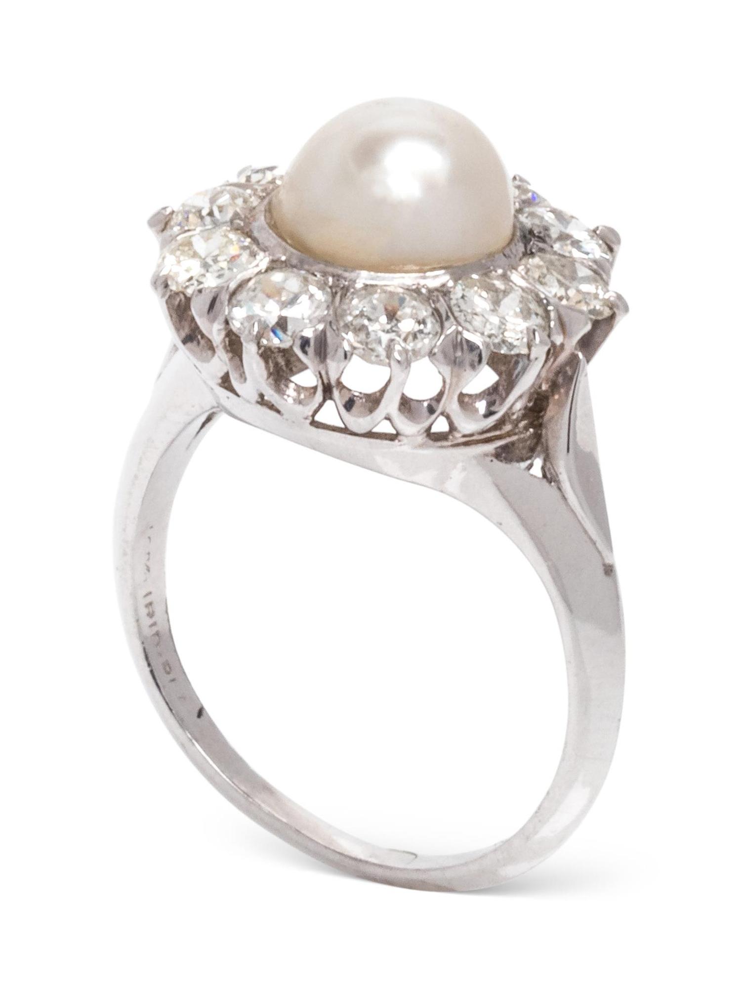 CULTURED PEARL AND DIAMOND RING