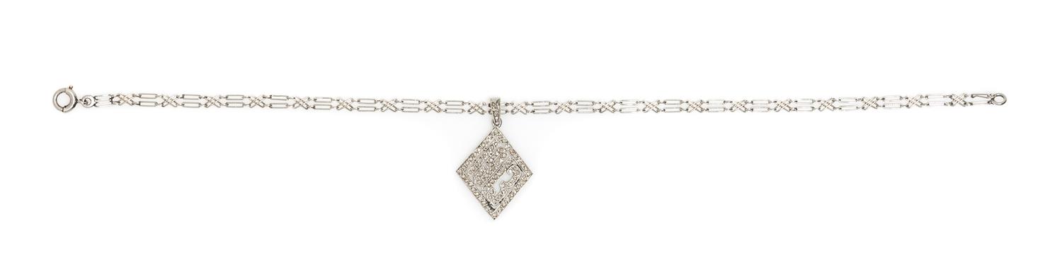 A Platinum Bracelet with Platinum and Diamond Pendant, Circa 1913, 2.10 dwts.