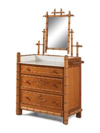 A Faux Bamboo and Maple Marble-Top Dressing Table