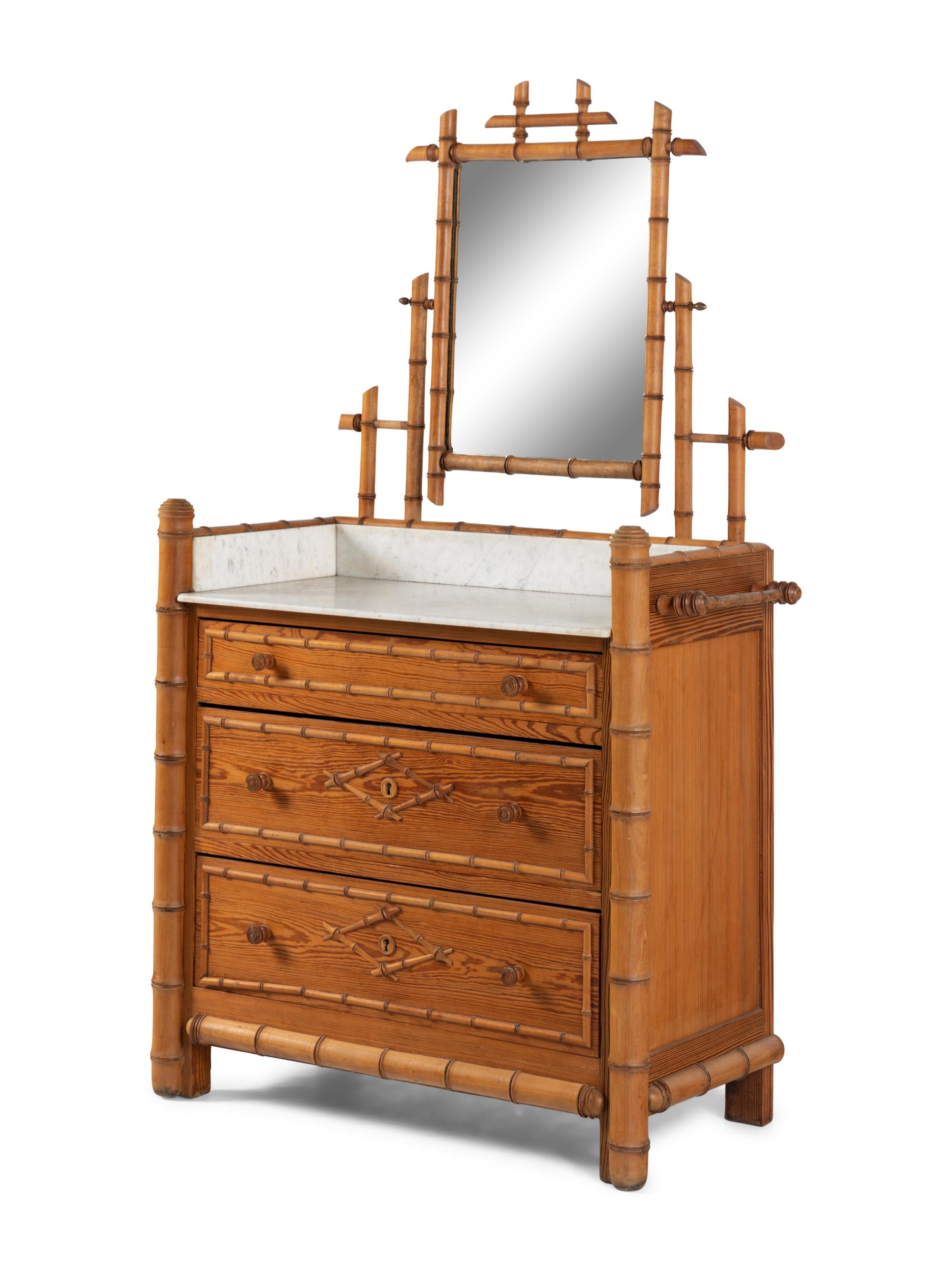 A Faux Bamboo and Maple Marble-Top Dressing Table