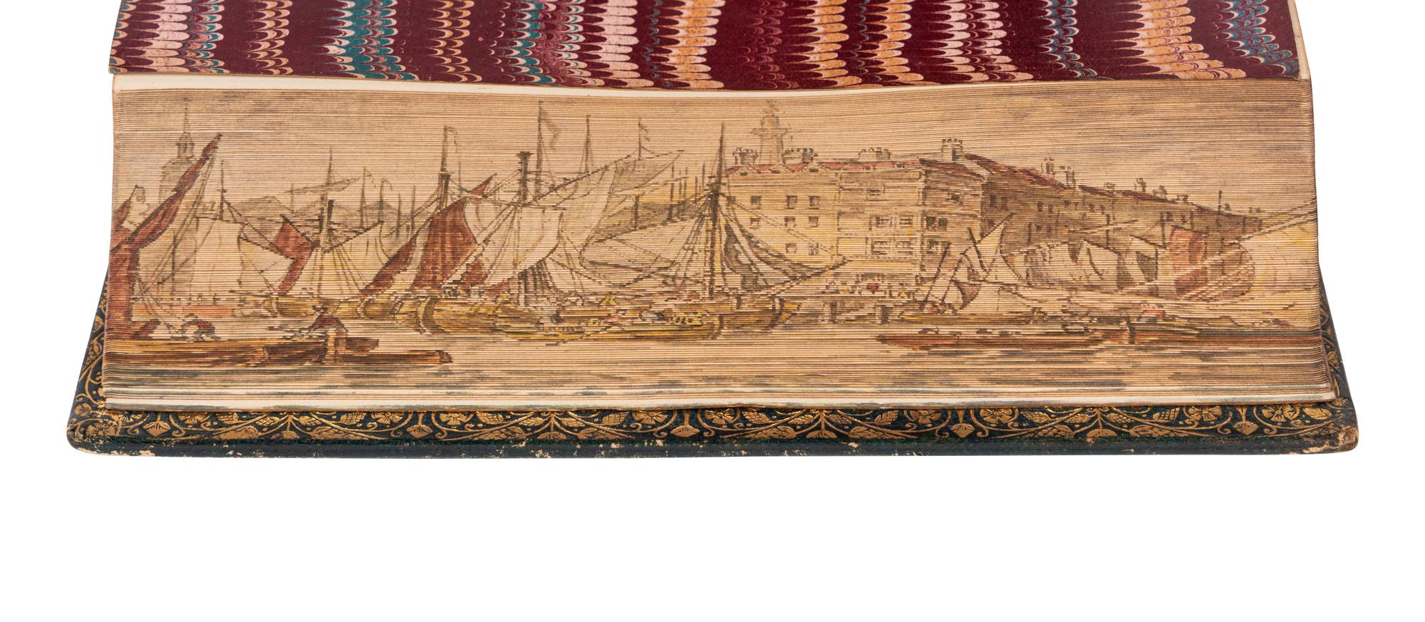 [BINDINGS -- FORE-EDGE PAINTINGS]. A group of 6 works in 10 volumes concealing fore-edge paintings depicting sea views, comprising:
