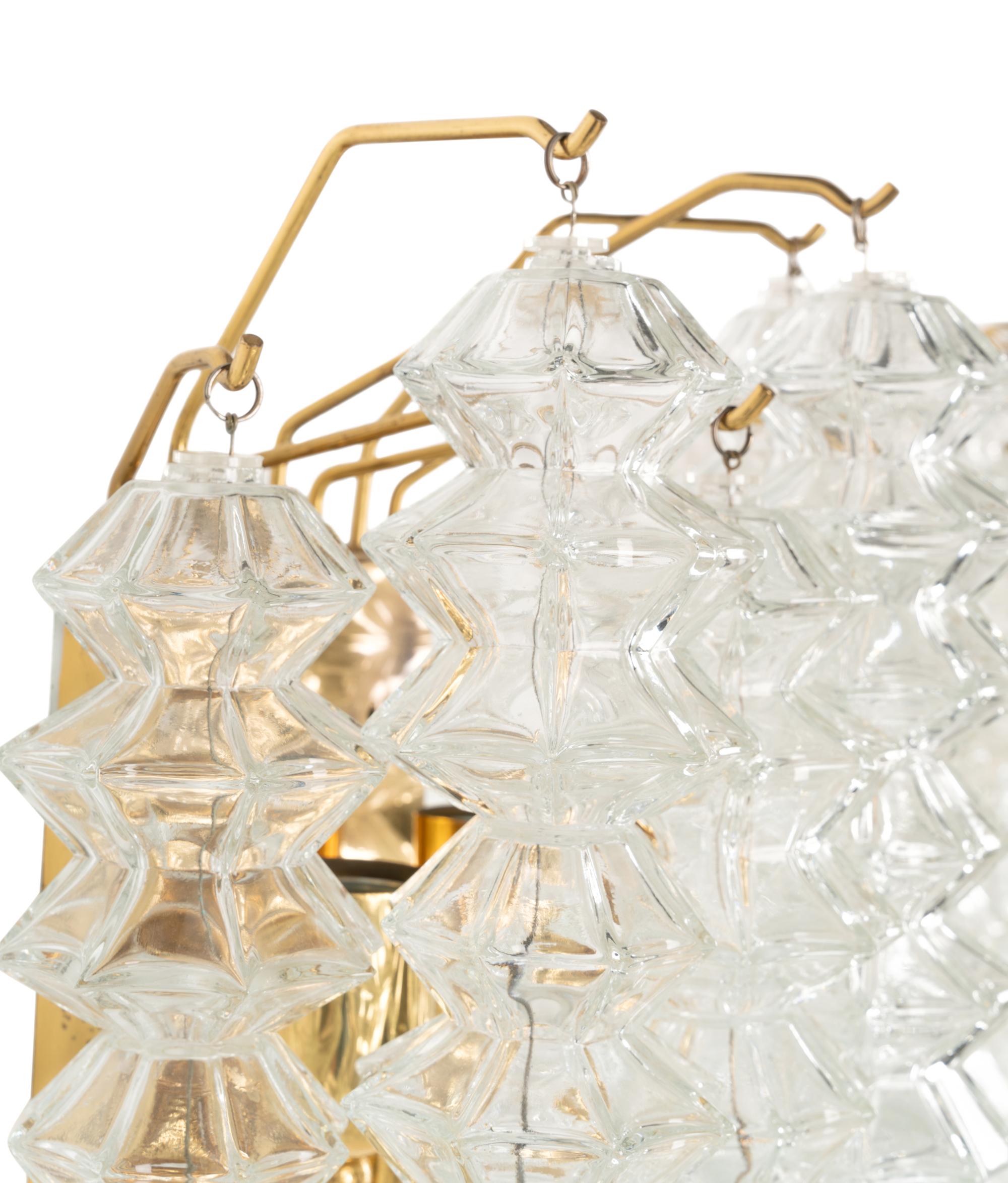A Pair of Brass and Glass Three-Light Sconces by Kalmar Franken