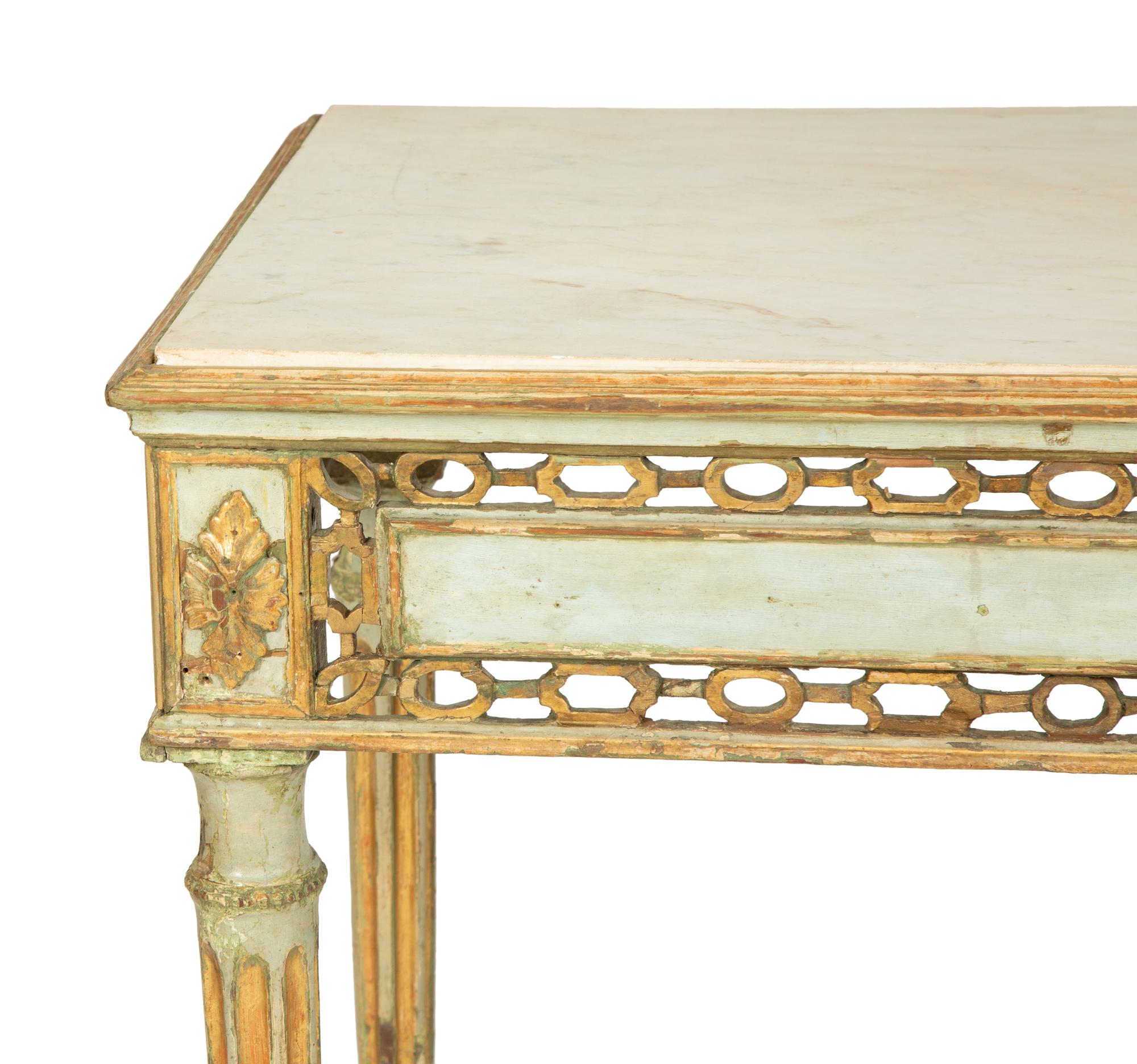 An Italian Painted and Parcel Gilt Console Table