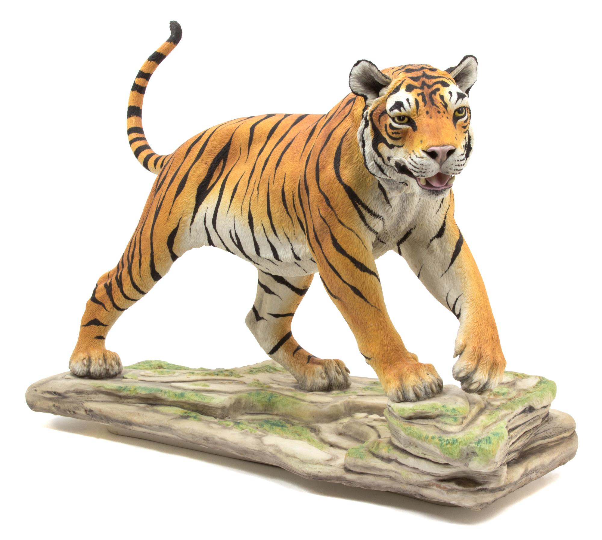 A Boehm Porcelain Figure of a Tiger Height 13 x length 19 1/2 inches. — 20TH CENTURY