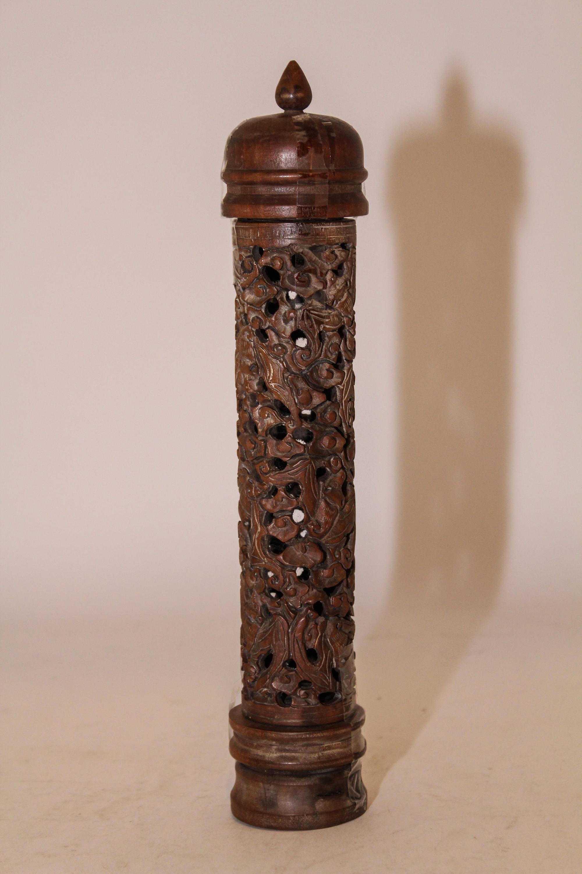 A Carved Wood Parfumier. Height 12 inches.