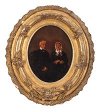 [EARLY PHOTOGRAPHY]. Ivorytype of an aged couple & wall frame containing 6 tintypes of a family.