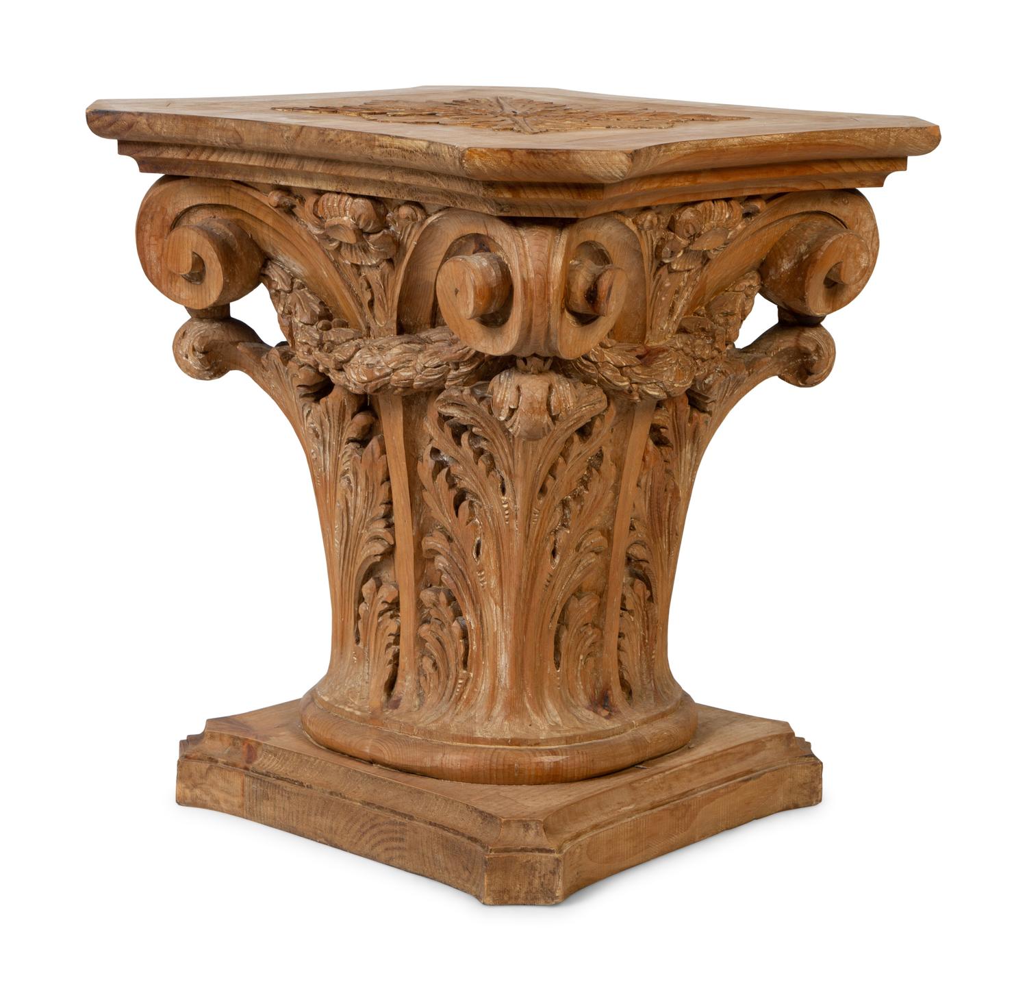 A Continental Carved Wood Corinthian Style Table Base — 19TH CENTURY