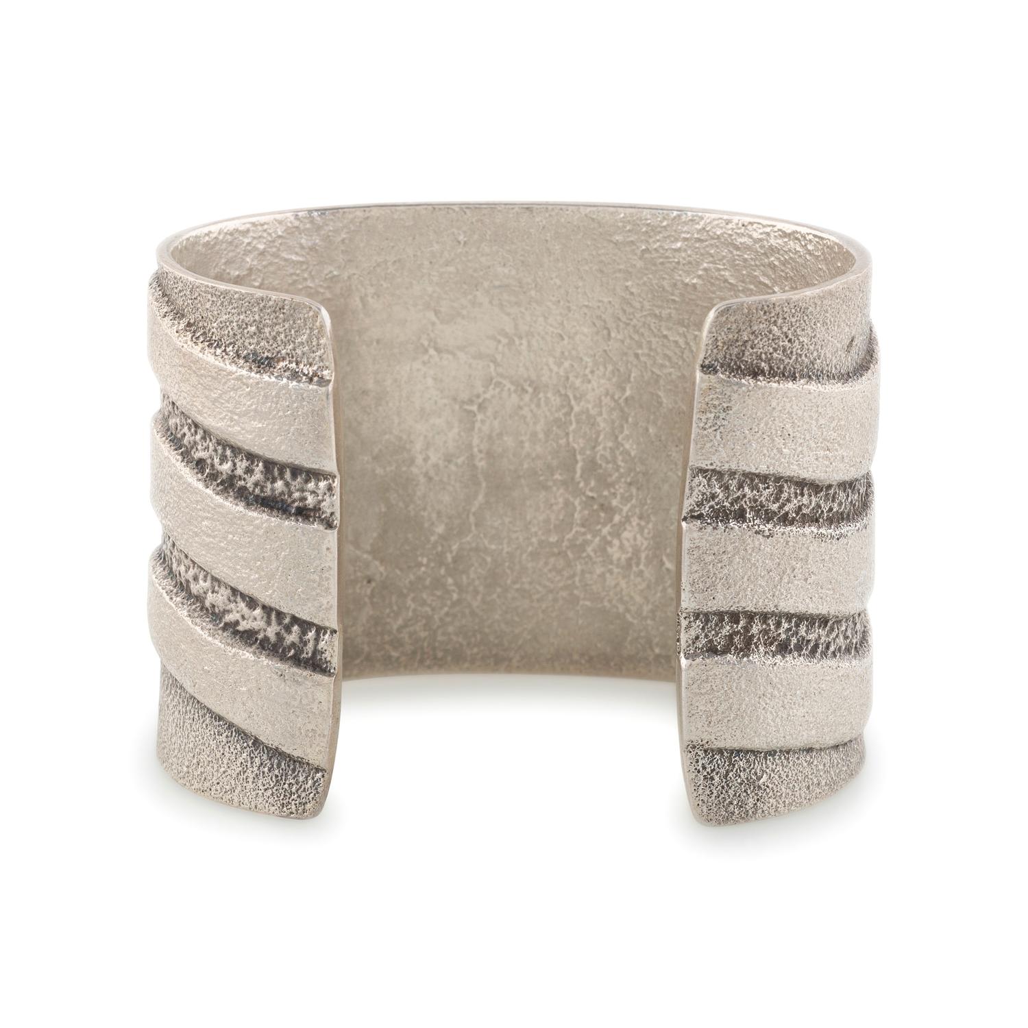 Tufa Cast Sterling Silver Cuff Bracelet, with Wave Design and Set with Turquoise and Coral in Abstract Figural Shape