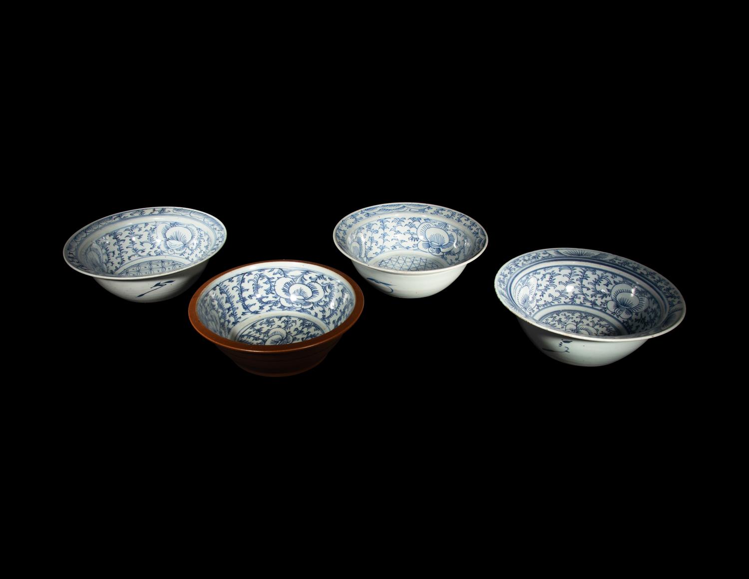 Four Chinese Blue and White Porcelain Shallow Bowls