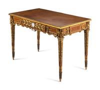 A French Gilt Bronze and Jasperware Mounted Kingwood and Parquetry Writing Table