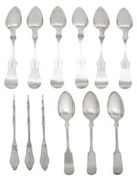 Twelve American Coin Silver Flatware and Serving Articles