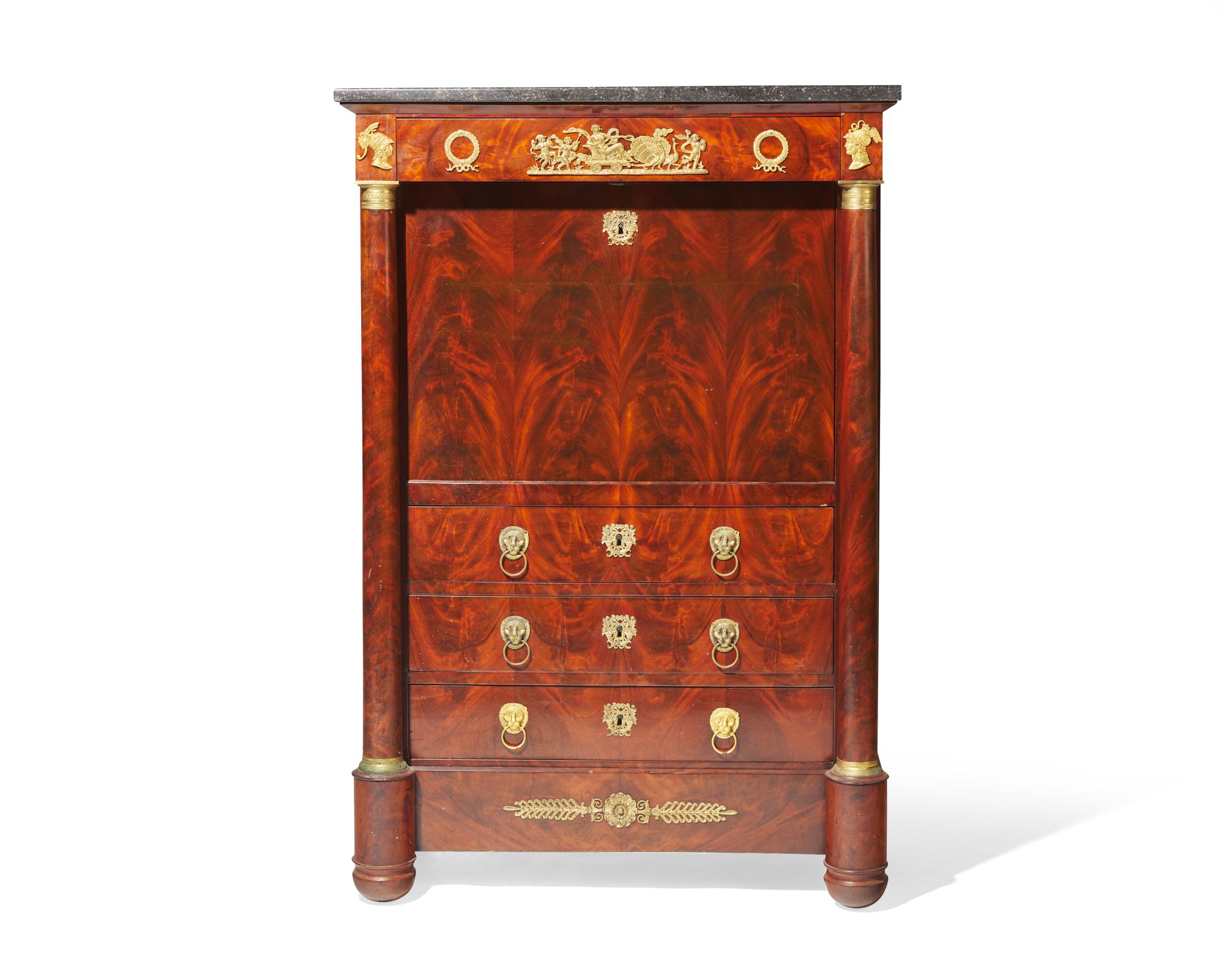 A Louis Philippe gilt-bronze mounted flame-figured mahogany secrétaire à abattant , Paris, 1830