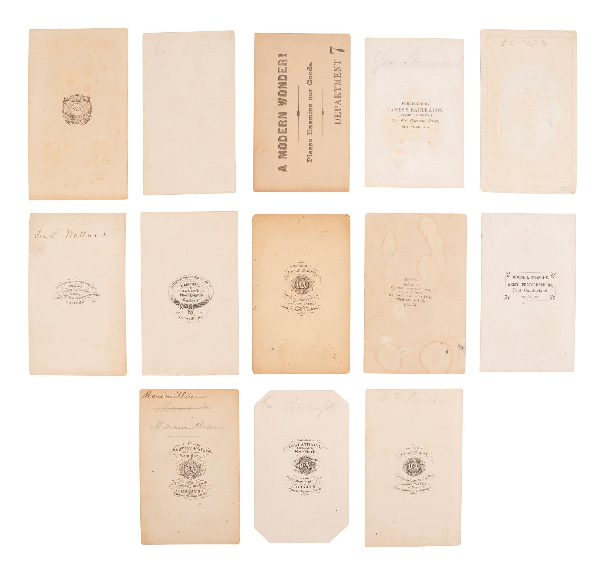 [CIVIL WAR]. 13 CDVs of officers and other personalities, incl. McClellan, Grant, and CSA generals.