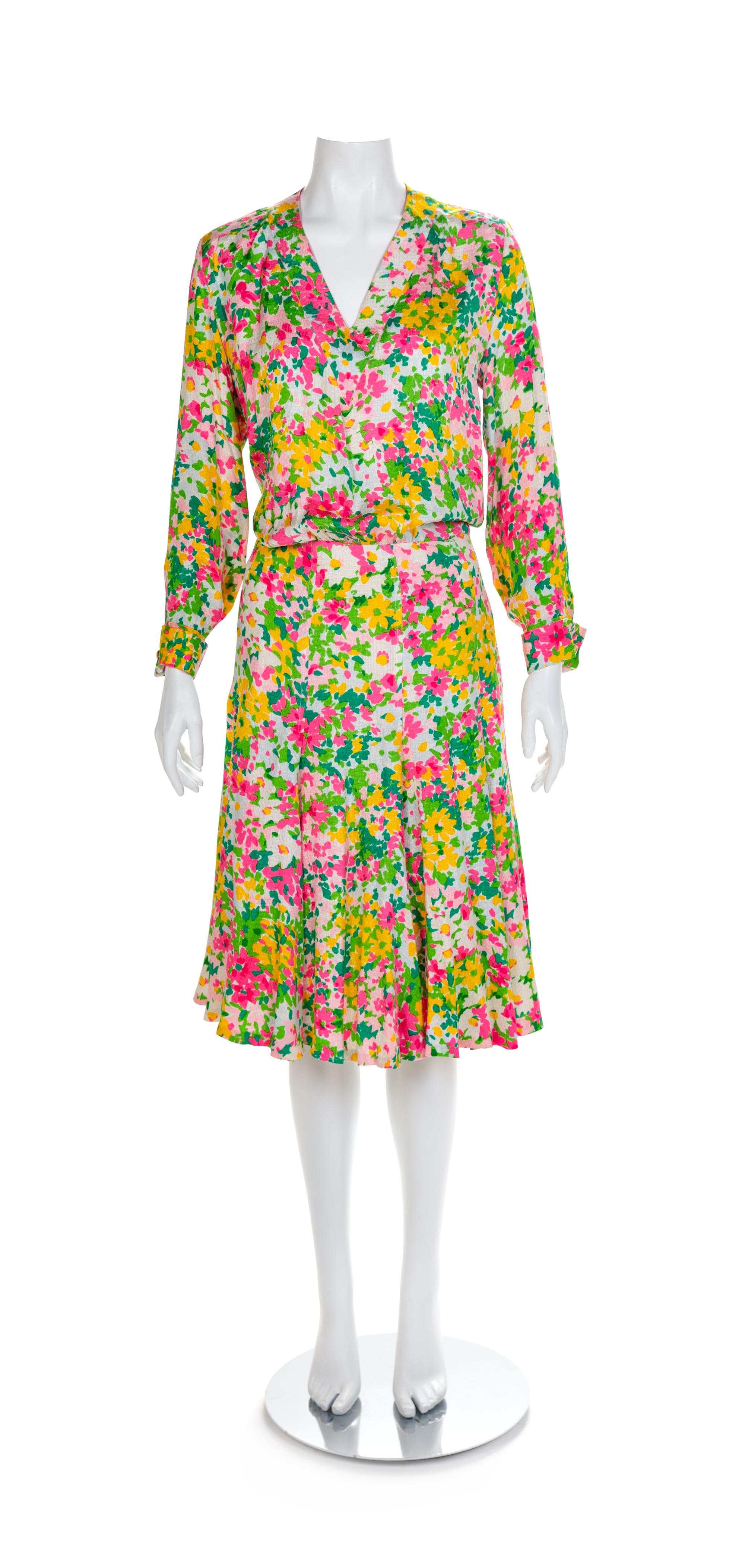 Balmain Floral Day Dress, 1970-80s Size label: 6