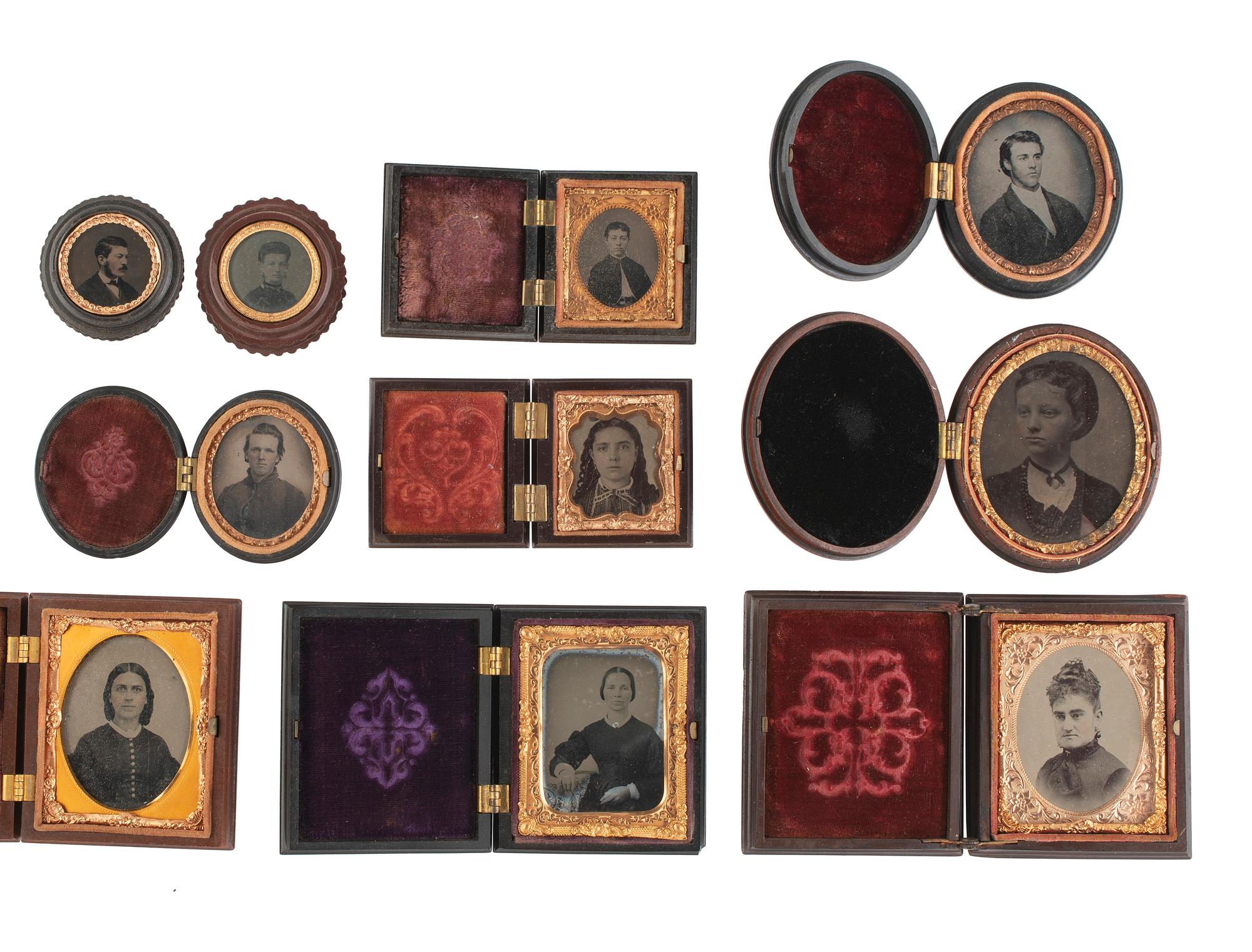 [EARLY PHOTOGRAPHY]. A group of Union cases and collar boxes with varying designs.