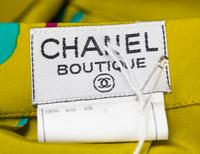 A Chanel Chartreuse Silk Print Pleated Skirt, Size 40.