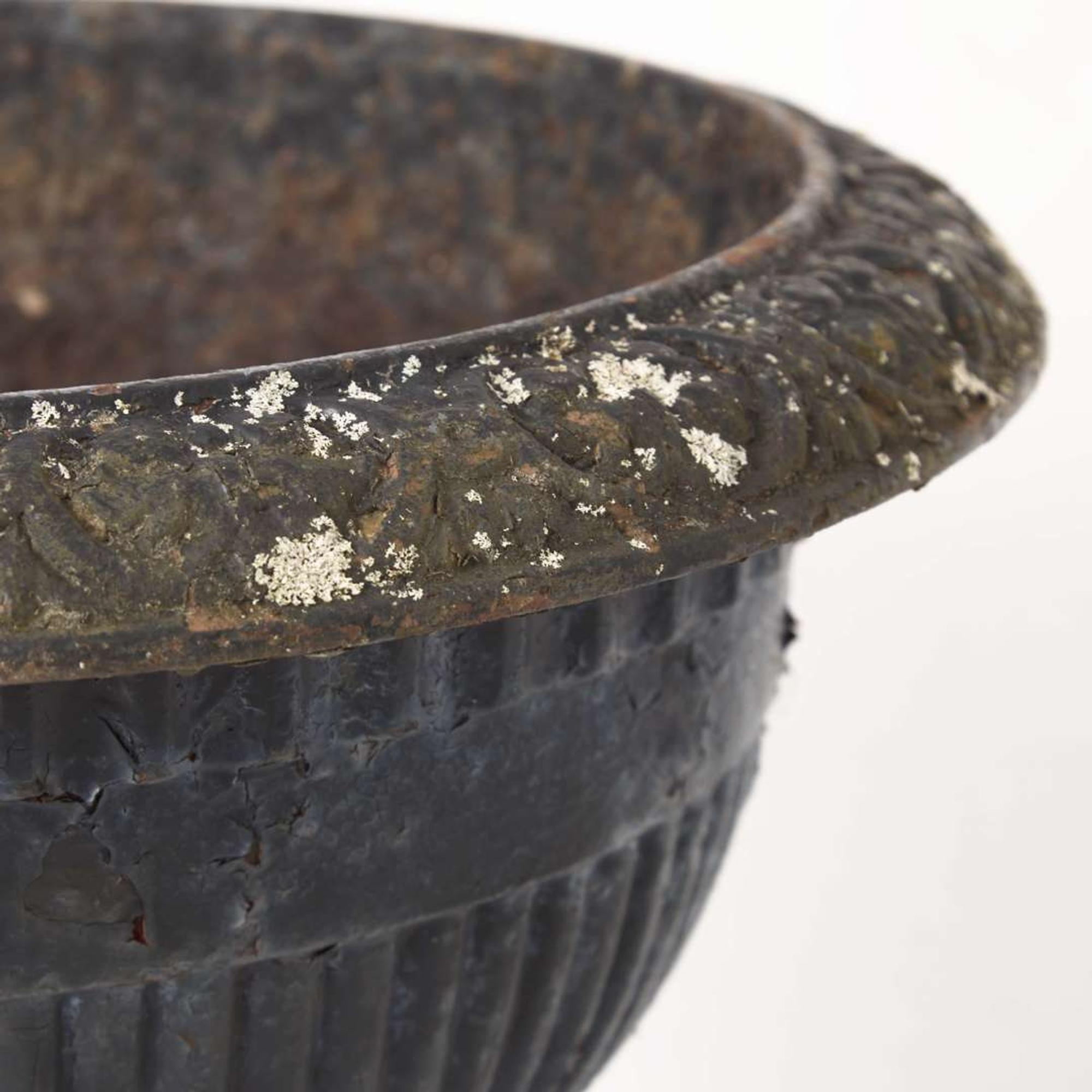 A pair of black-painted cast iron garden urns late 19th century