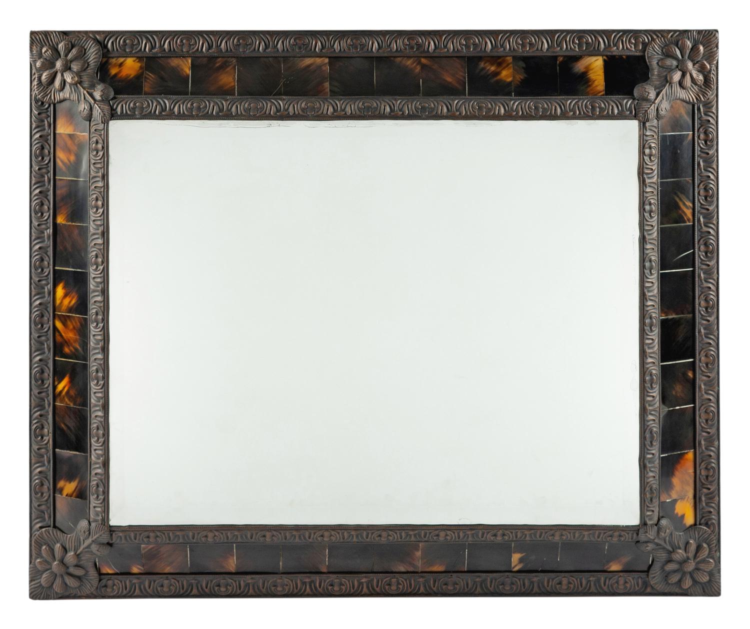 A French Horn Inlaid Metal Mirror