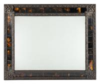 A French Horn Inlaid Metal Mirror