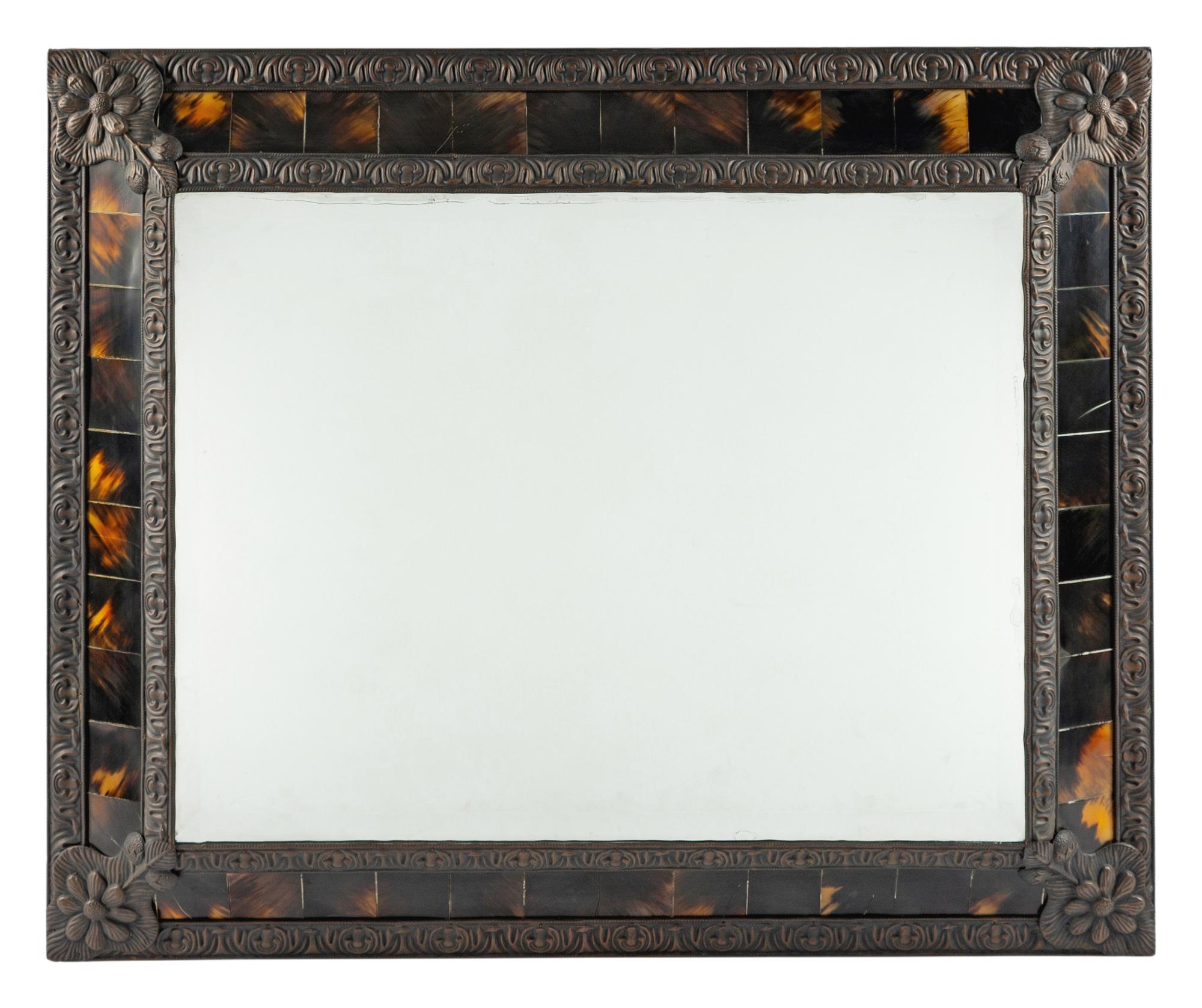 A French Horn Inlaid Metal Mirror