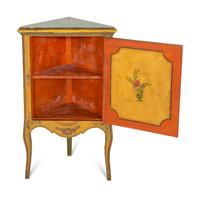A Venetian Paint Decorated Corner Cabinet with Simulated Marble Top