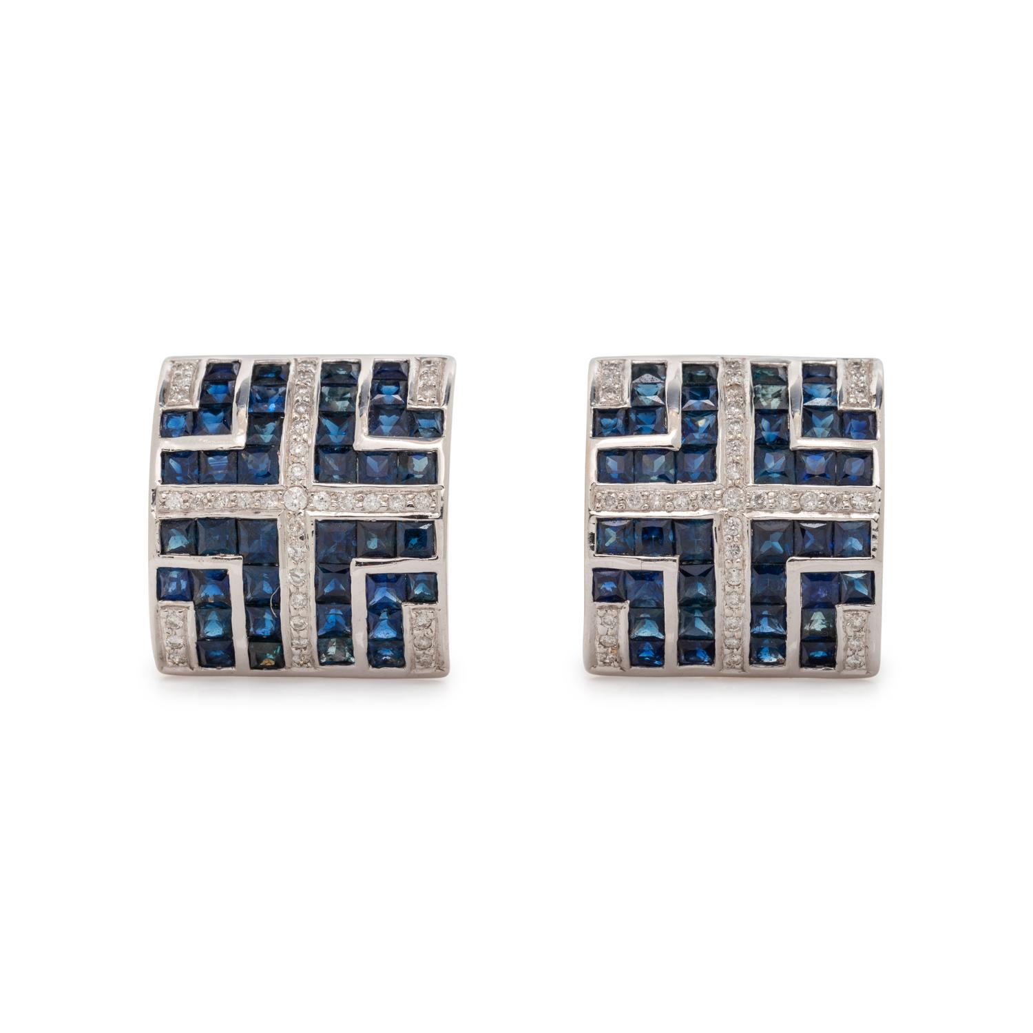SAPPHIRE AND DIAMOND EARCLIPS