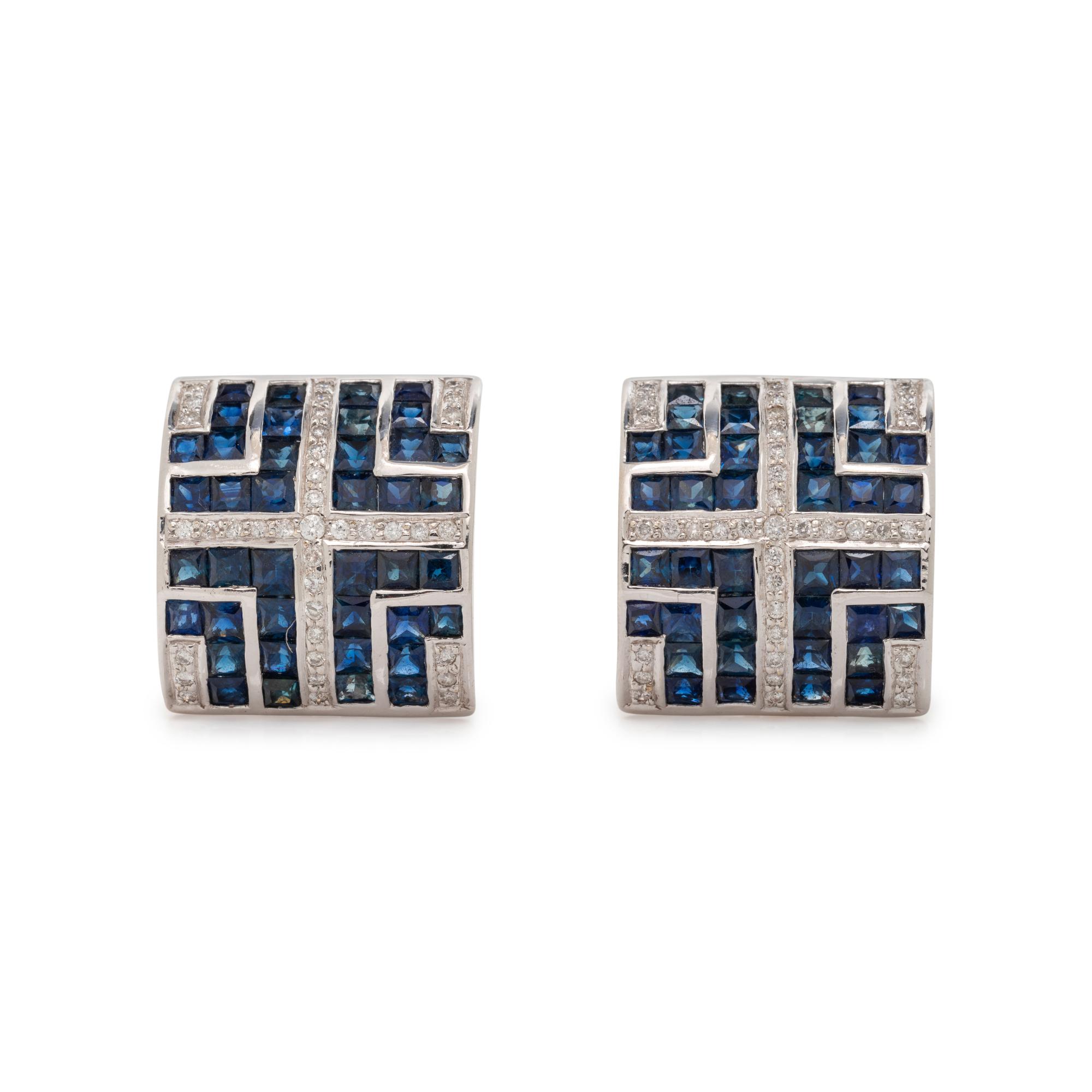 SAPPHIRE AND DIAMOND EARCLIPS