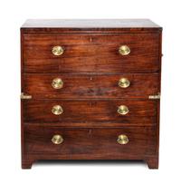 A Campaign Style Mahogany Secretaire Chest of Drawers Height 39 1/2 x width 38 x depth 20 inches — CIRCA 1910