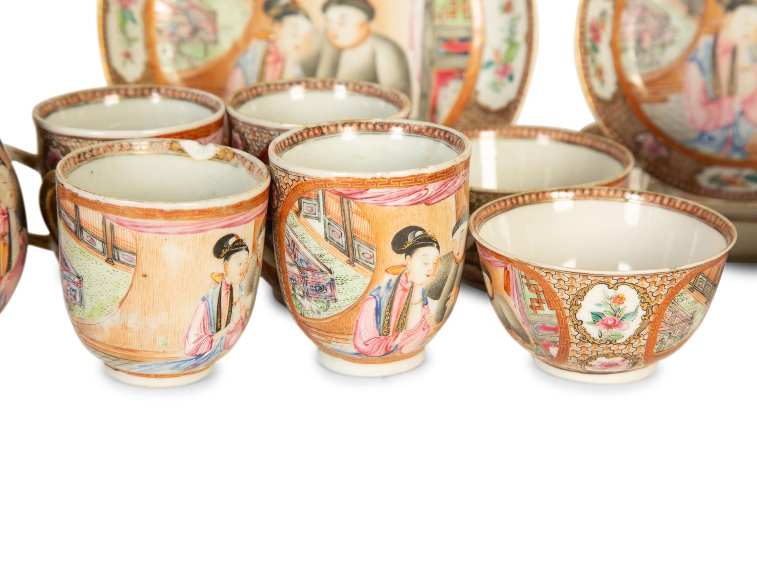 A Chinese Export Famille Rose and Parcel Gilt Porcelain Tea Service — 19th/20th Century