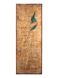A Silver and Gilt Decorated Leather Four-Panel Screen
