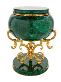 A Louis XV Style Gilt Metal and Simulated Malachite Box, LATE 20TH CENTURY, Height 11 inches. — LATE 20TH CENTURY,