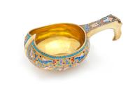 A Large Russian Silver-Gilt and Enamel Presentation Kovsh, Mark likely of Maria Semenova, Moscow, 1896, the handle with an applied cres